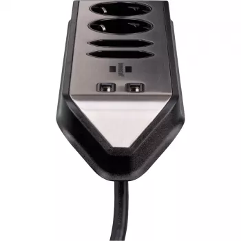 Brennenstuhl estilo régua de tomadas de canto 4 tomadas, preta, 2 tomadas Schuko, 2 tomadas Euro, com função de carregamento USB