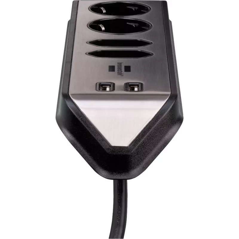 Brennenstuhl estilo régua de tomadas de canto 4 tomadas, preta, 2 tomadas Schuko, 2 tomadas Euro, com função de carregamento USB