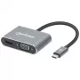 Docking station USB-C Manhattan, ligações (x4): HDMI, USB-A, USB-C e VGA, com Power Delivery (PD) 87W – carregador USB-C externo necessário (não incluído). Alimentado por USB (sem fonte de alimentação externa necessária) quando o PD não é utilizado, alumínio