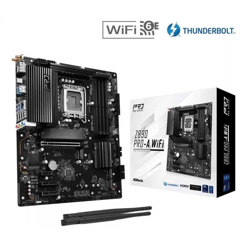 Motherboard ASRock Z890 Pro-A WiFi — Intel Z890, LGA 1851, ATX, DDR5, 4x DIMM, 256GB, Wi-Fi 6E, 2.5Gb LAN