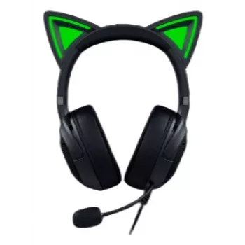 Kraken Kitty V2 - Preto, Auscultadores gaming, Orelhas de gato, Iluminação reativa a streams, Microfone cardioide HyperClear, Drivers TriForce de 40 mm, Microfone integrado nas almofadas, Razer Chroma RGB (orelhas e almofadas), Som surround: Disponível apenas em