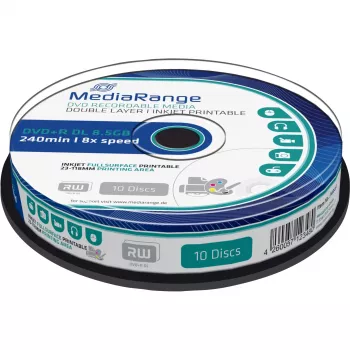 DVD+R DL MediaRange MR468 8,5 GB 8x branco imprimível por jato de tinta 10 unid. spindle