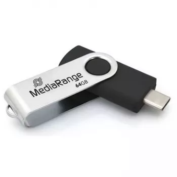 Pen USB MediaRange MR1953 64 GB USB Type-C 3.2 Gen 1 (3.1 Gen 1) Rotativo, Preto/Prateado