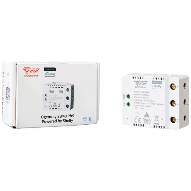 Relé inteligente Shelly Plug & Play PbS Ogemray 25A Relé para grandes aparelhos máx 25A Função de medição WLAN Lan BT