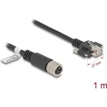 Cabo de rede DeLOCK cabo M12 codificação X 8 pinos fêmea para RJ45 macho Cat.6A 1 m preto
