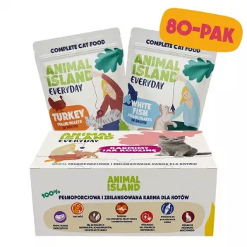 ANIMAL ISLAND comida para gatos com peru/peixe branco em caldo 80x85g