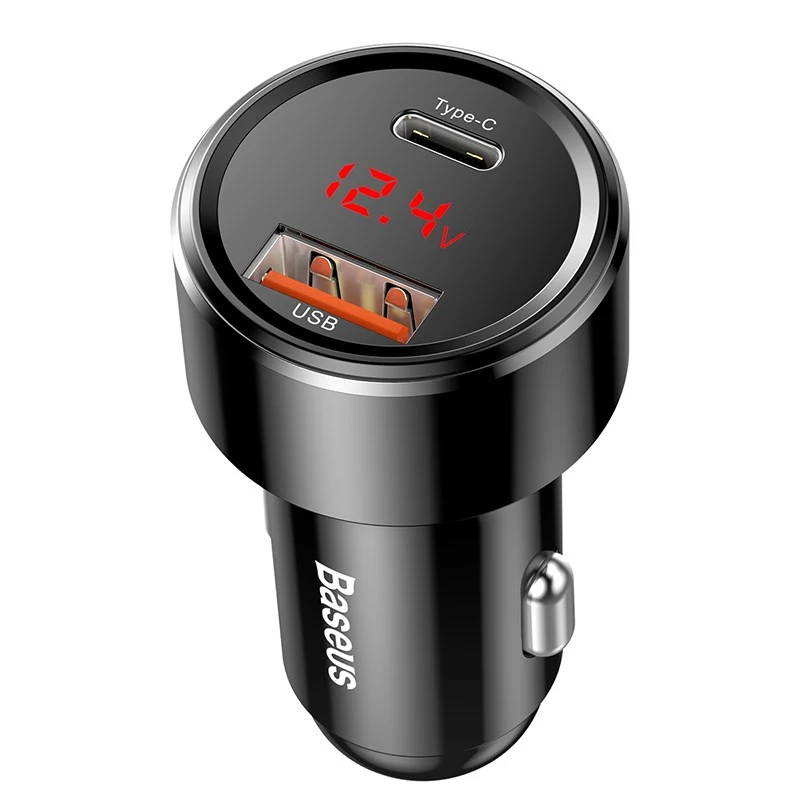 Carregador de automóvel Baseus CCMLC20C-01 universal preto carregamento rápido 12-24V