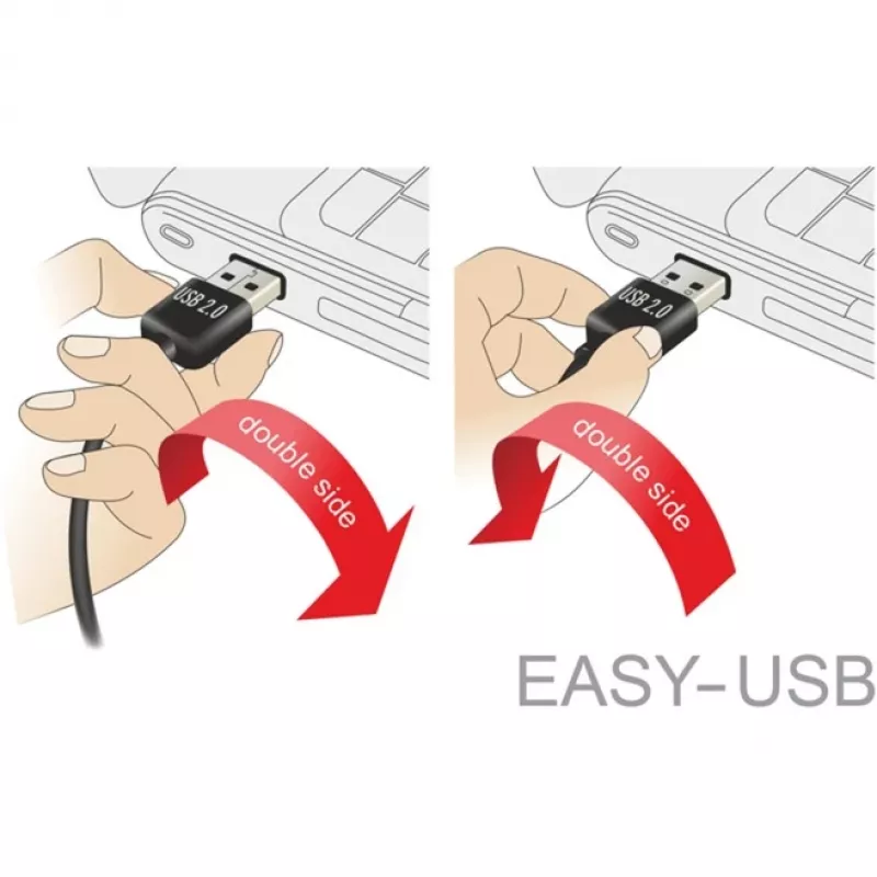 DeLOCK Easy - Cabo USB - USB (macho) angular esquerda/direita, reversível para USB Type-B (macho) - USB2.0 - 50 cm - preto (85167)