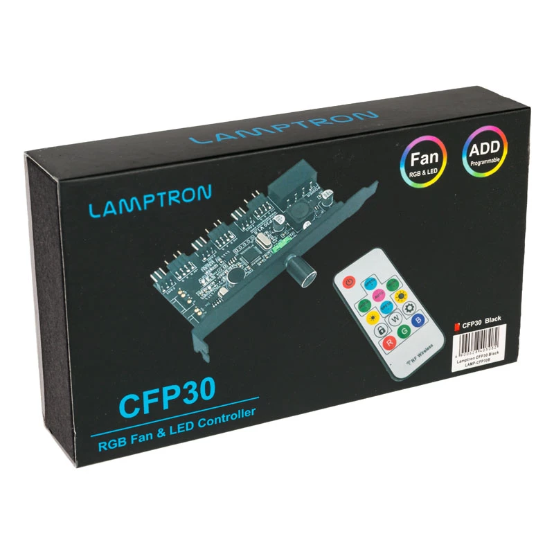Controlador de ventoinha e LED RGB para slot PCI Lamptron CFP30, preto