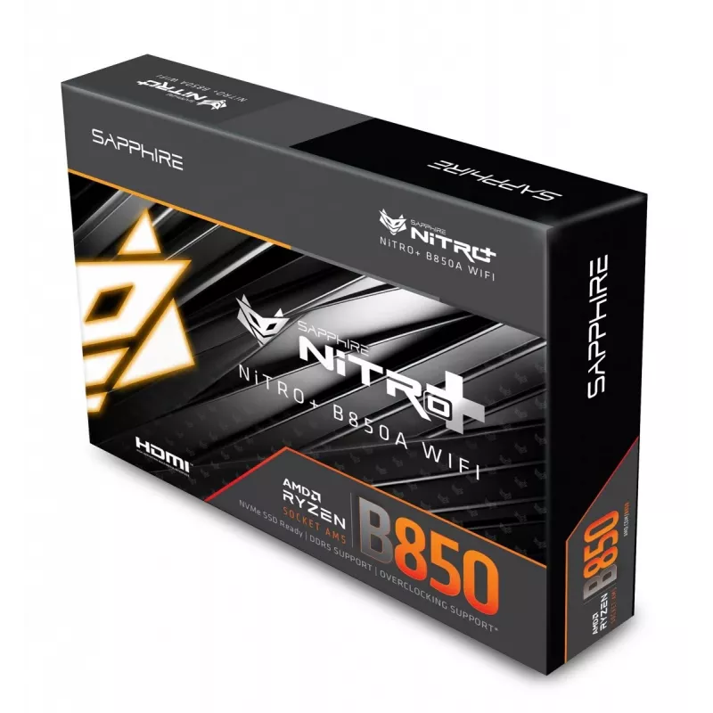 Placa-mãe Sapphire NITRO+ B850A WIFI 7 AMD B850 Socket AM5 micro ATX, DDR5, 4 DIMM, 256GB, Wi‑Fi 7, 2.5GbE