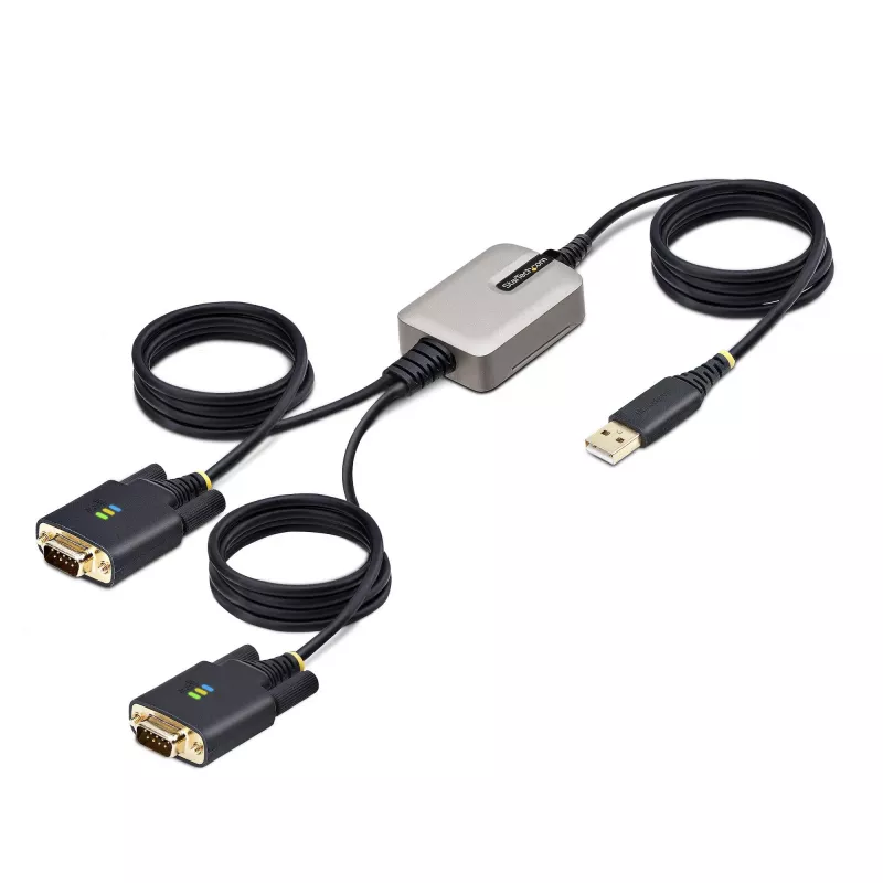 StarTech.com cabo adaptador USB para série de 2 portas de 13ft (4m), parafusos/porcas DB9 substituíveis, retenção COM, USB-A para DB9 RS232, FTDI, proteção ESD nível 4, Windows/macOS/ChromeOS/Linux – construção robusta em TPE