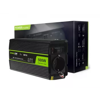Inversor para automóvel Green Cell INV16 500 W DC 12 V para AC 230 V, 50 Hz, porta USB, arrefecimento ativo, preto