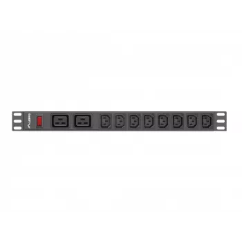 Unidade de distribuição de energia para rack LANBERG PDU-02I1908I-0200-C20-BK — 1U, 10×C13, 16A, cabo de 2 m, 19 polegadas