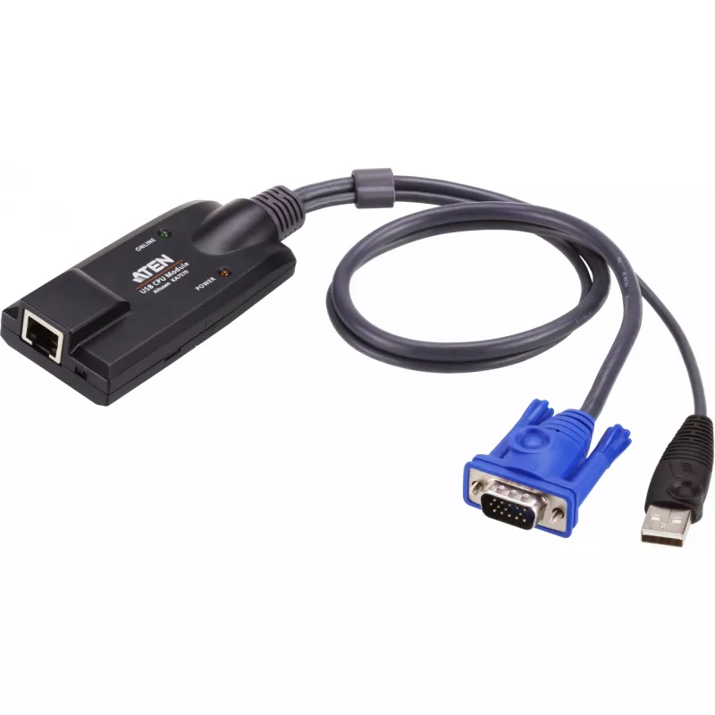 Cabo adaptador KVM ATEN USB - VGA para Cat5e/6 (módulo CPU), PS/2, PS/2, VGA, preto, azul, metálico, RJ-45, 1 x RJ-45