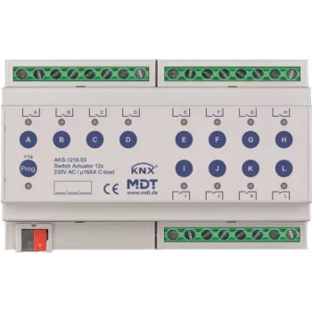 MDT - Atuador de comutação 12 vias 8TE REG 230VAC 16A carga C 140uF (AKS-1216.03)