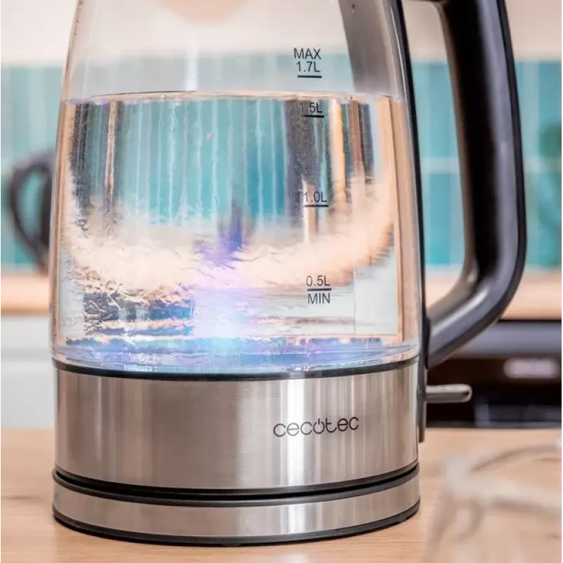 Cecotec ThermoSense 340 Clear chaleira elétrica, 2200 W, 1,7 l, base rotativa, transparente