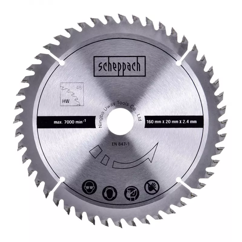 Serra circular Scheppach PL55, 1200 W, 230 V, lâmina Ø160 mm, 24 dentes, profundidade de corte 49,5 mm (90°), inclinável, madeira
