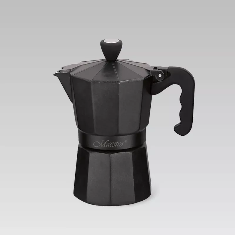Cafeteira moka Maestro MR-1666-3-Preto, máquina de café manual em alumínio para 3 chávenas, 150 ml, preto