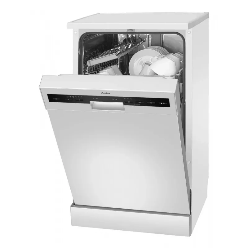 Amica DFM41E6qWMG máquina de lavar loiça de instalação livre, 10 conjuntos, 6 programas, 49 dB, classe energética E, branca