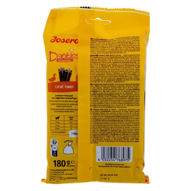 JOSERA Denties pato com cenoura - snack para cães - 180g
