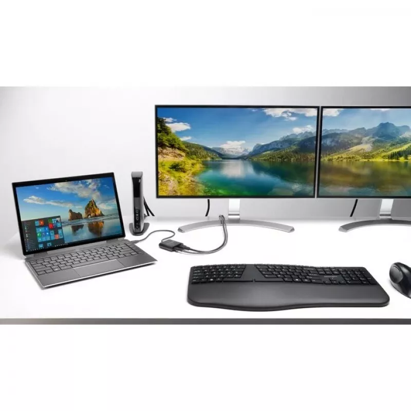 Kensington ProFit Ergo Teclado sem fios FR, tamanho completo (100%), com fio e sem fios, RF Wireless + USB, AZERTY, preto