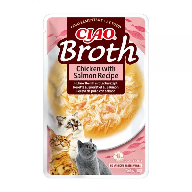Comida húmida para gatos saquetas INABA Ciao Broth — frango, peixe, vieira — 10 x 40 g