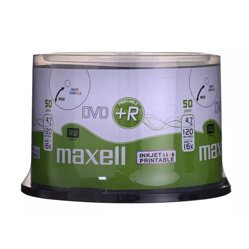 DVD+R MAXELL 4,7 GB 16x pack de 50 cakebox imprimível