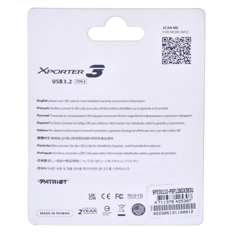 Pen drive PATRIOT Xporter 128 GB USB Type-A 3.2 Gen 1 (80 MB/s) Slider preto