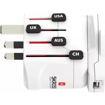 Adaptador de viagem universal Skross PRO – World & USB branco
