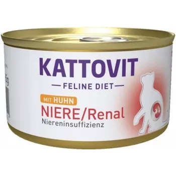 Comida húmida para gatos KATTOVIT Rim/Renal Frango 185 g – dieta renal veterinária, gatos adultos, lata de 185 g