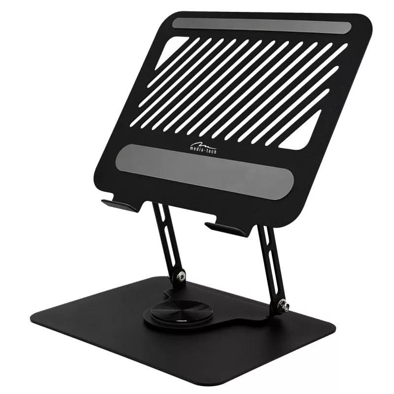 Suporte para portátil MEDIA-TECH MT2662 – altura ajustável, dobrável em alumínio para portáteis de 10–17