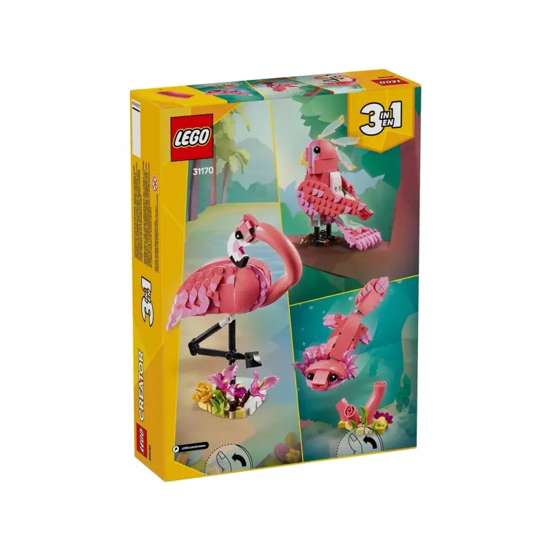 LEGO Creator 3 em 1 Flamingo rosa 31170 conjunto de construção, 288 peças, altura 230 mm, idade recomendada 8+