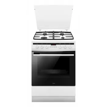 Fogão independente AMICA 617GEH3.33HZpTaDpA(W) PIZZA — placa a gás 4 zonas, forno elétrico 65 L, temporizador eletrónico, branco