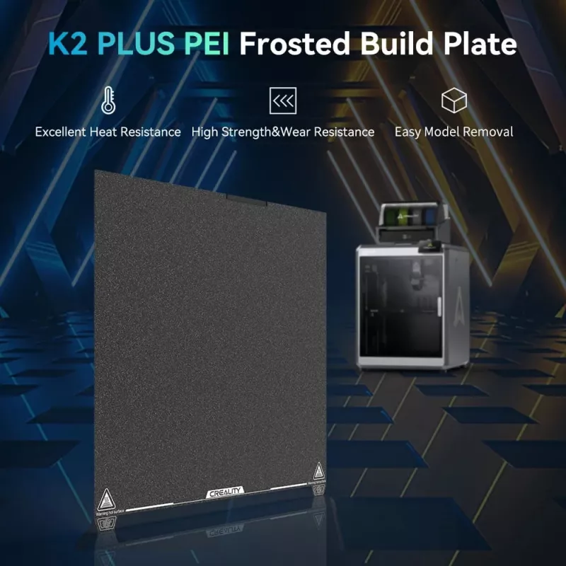 Placa de impressão Creality K2 Plus PEI Frosted 400×400 mm — cama de impressão de substituição