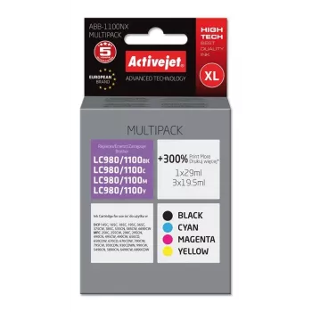Tinta Activejet ABB-1100NX (substituto para Brother LC1100/980; Supreme; 1 x 29 ml, 3 x 19,5 ml; preto, magenta, ciano, amarelo)