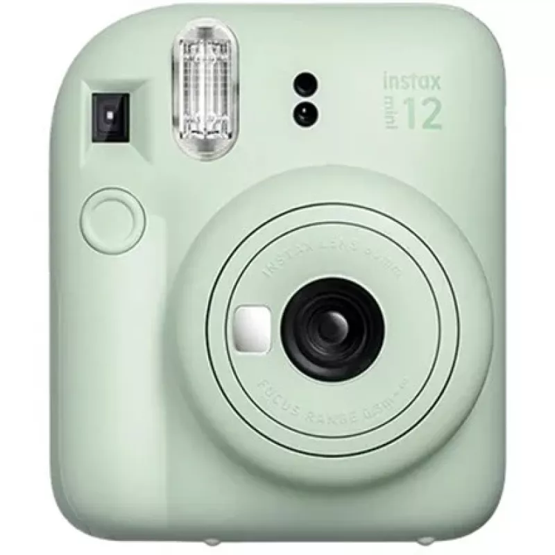 Máquina fotográfica instantânea Fujifilm Instax Mini 12 verde — imagem 86x54 mm, filme 62x46 mm, distância focal equiv. 60 mm