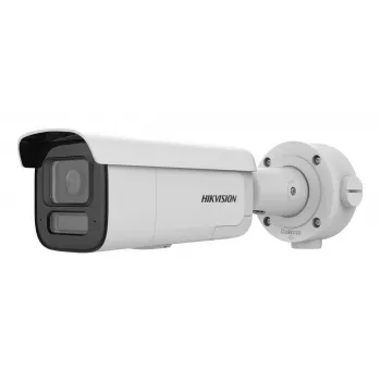 Hikvision Pro Series 4MP AcuSense Câmara de rede bullet varifocal motorizada com luz estroboscópica e aviso sonoro