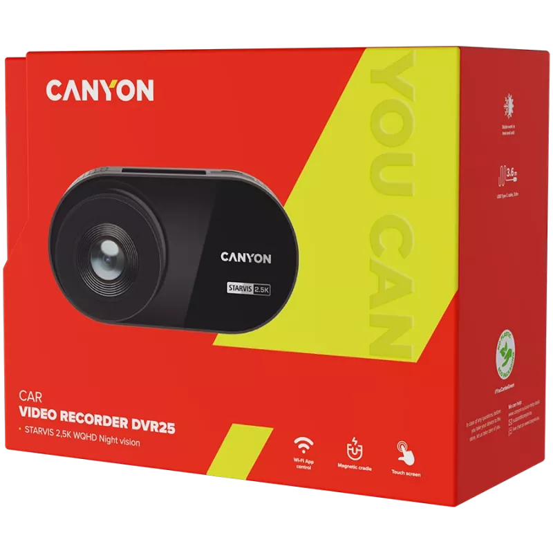 Dashcam Canyon DVR25 WQHD/2.5k/WiFi/App/cartão SD preto retalho