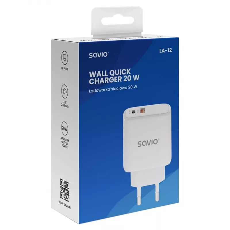 Carregador para dispositivos móveis Savio LA-12 Universal Branco AC Carregamento rápido Interior