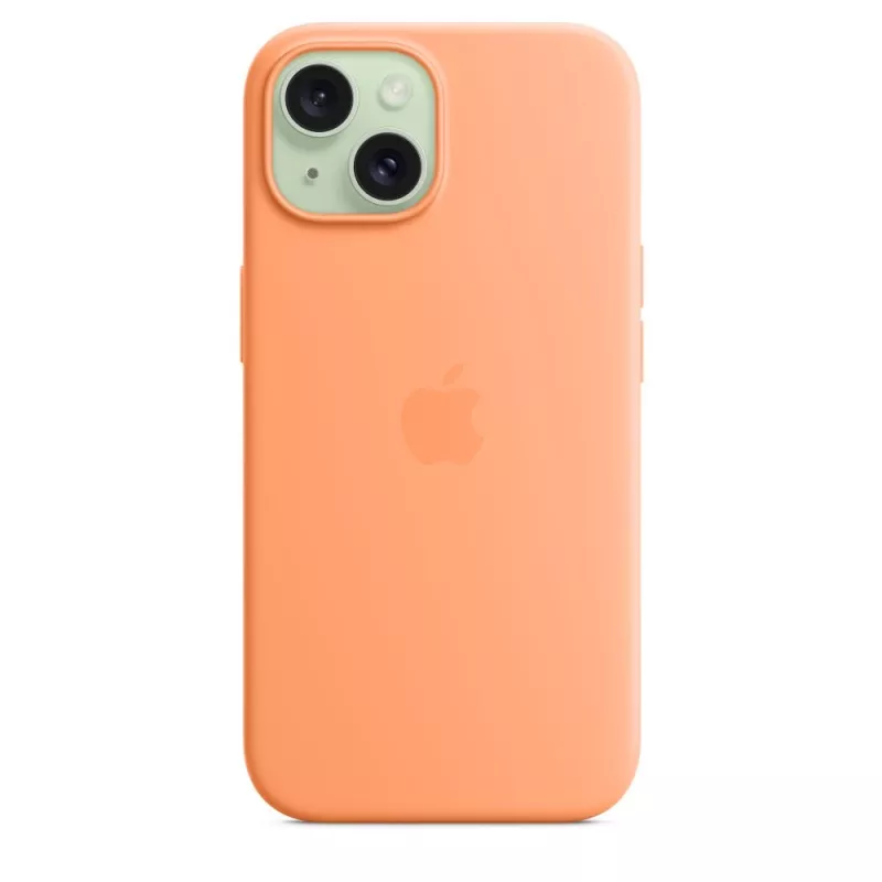 Capa de silicone Apple iPhone 15 com MagSafe – Orange Sorbet