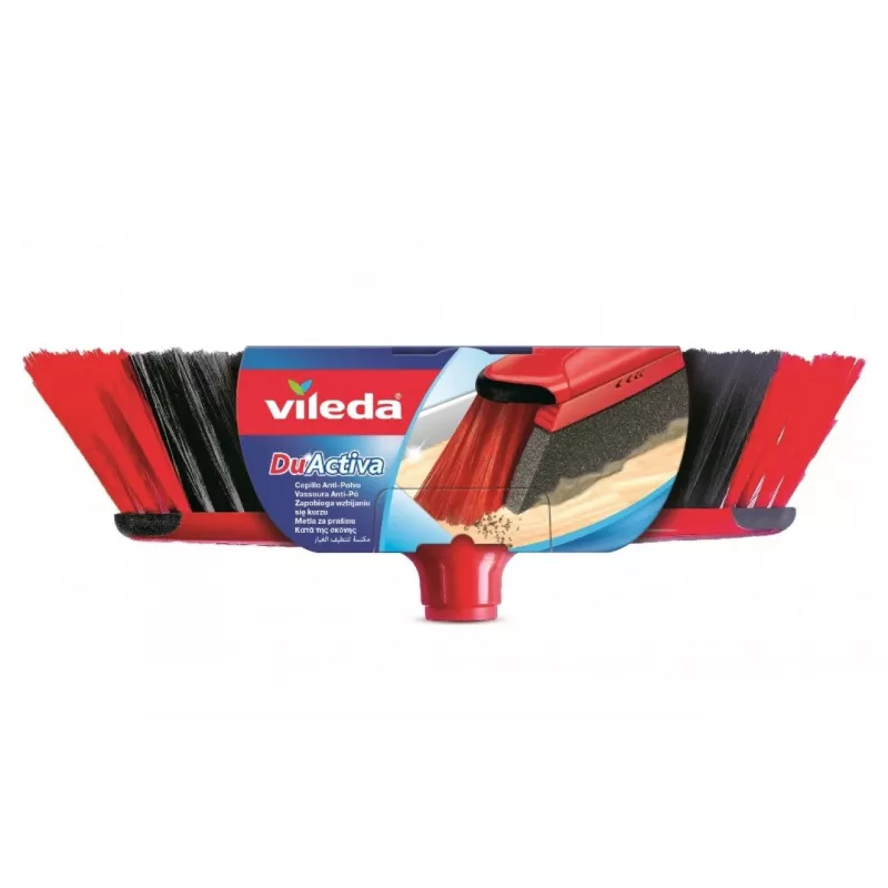 Vassoura de interior VILEDA 151221 com cabeça de borracha, cerdas macias/duras, vermelha, 340 mm largura da embalagem
