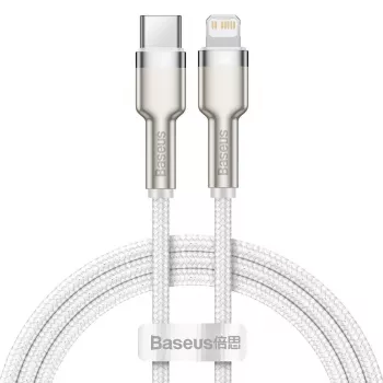 Cabo USB-C para Lightning Baseus Cafule 1 m, 20 W, caixa de zinco, branco