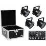 Conjunto de projetores LED PAR EUROLITE 4x PAR-56 QCL com flightcase e controlador