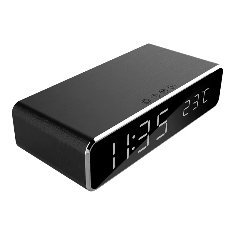 Despertador digital GEMBIRD DAC-WPC-01 com ecrã LCD, caixa de alumínio preto, alimentação elétrica
