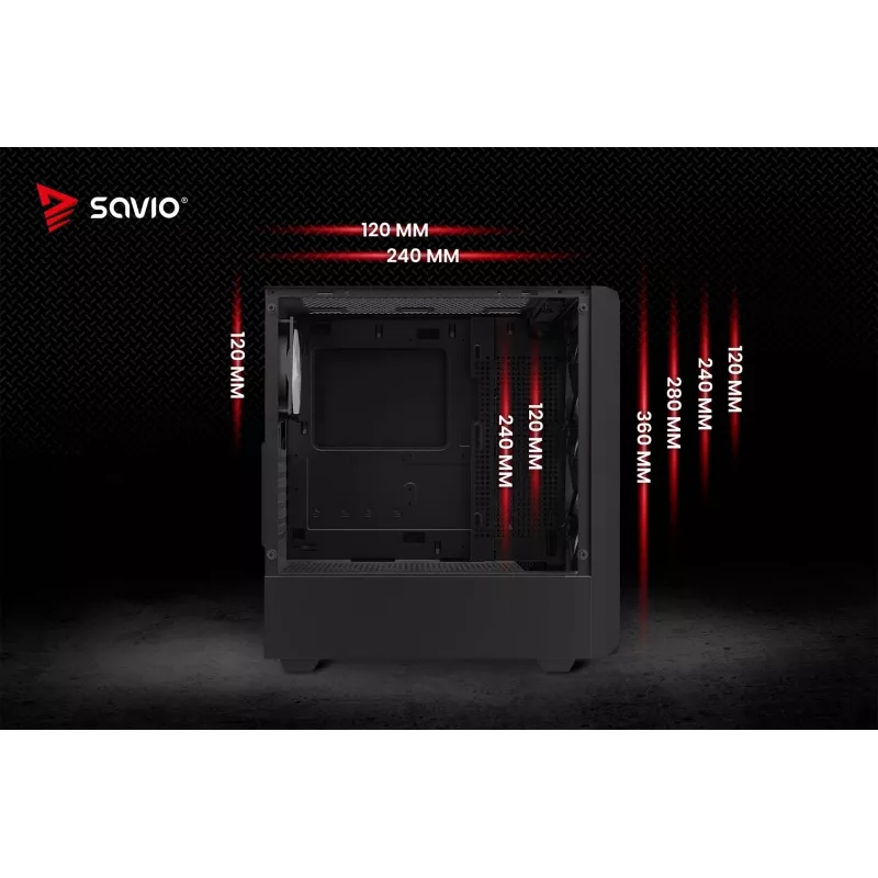 Savio Noctis Glass RGB Cube caixa para PC, ATX/Micro-ATX/Mini-ITX, frente de vidro temperado, ventoinhas RGB, preta