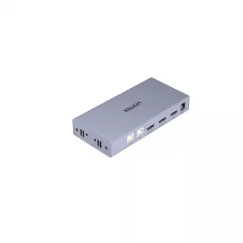 Comutador KVM Unitek V307A USB HDMI 2 portas 4K Ultra HD 3840x2160@60 Hz HDCP 2.2, caixa metálica, cinzento