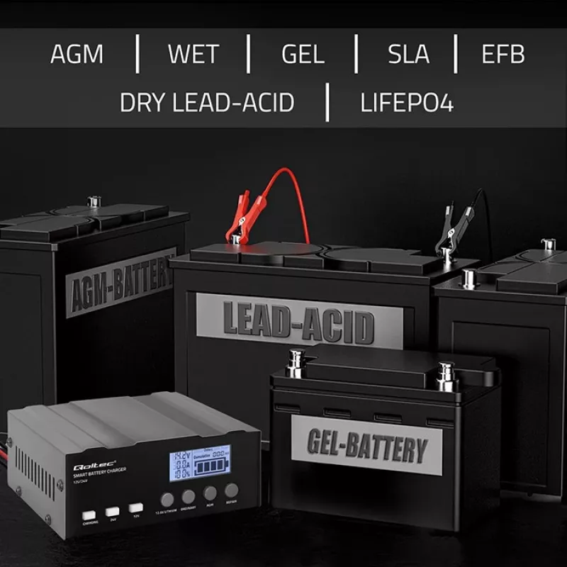 Carregador de baterias QOLTEC 52491 microprocessador 12V/12,6V/24V com LCD