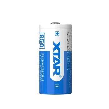 Bateria recarregável Li-Ion XTAR 16340 3,7 V 850 mAh — 34 mm × 16,5 mm, 1 unid.