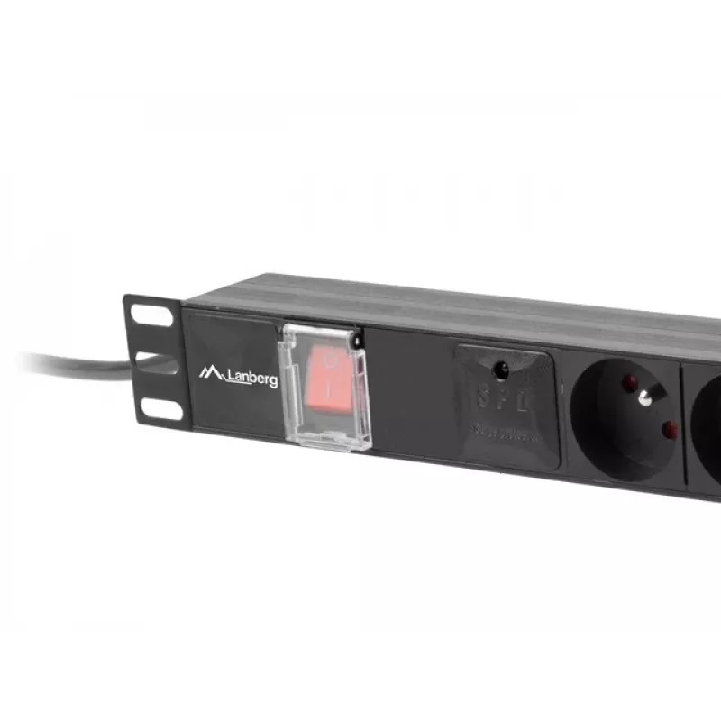 Unidade de distribuição de energia LANBERG PDU-06E-0200-BK — 6 saídas Type-E, 16 A, cabo de 2 m, rack 1HE, 220–250 V