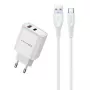 Fonte de alimentação Awei PD81T-EU 22,5W com cabo USB e USB-C, branco, GaN